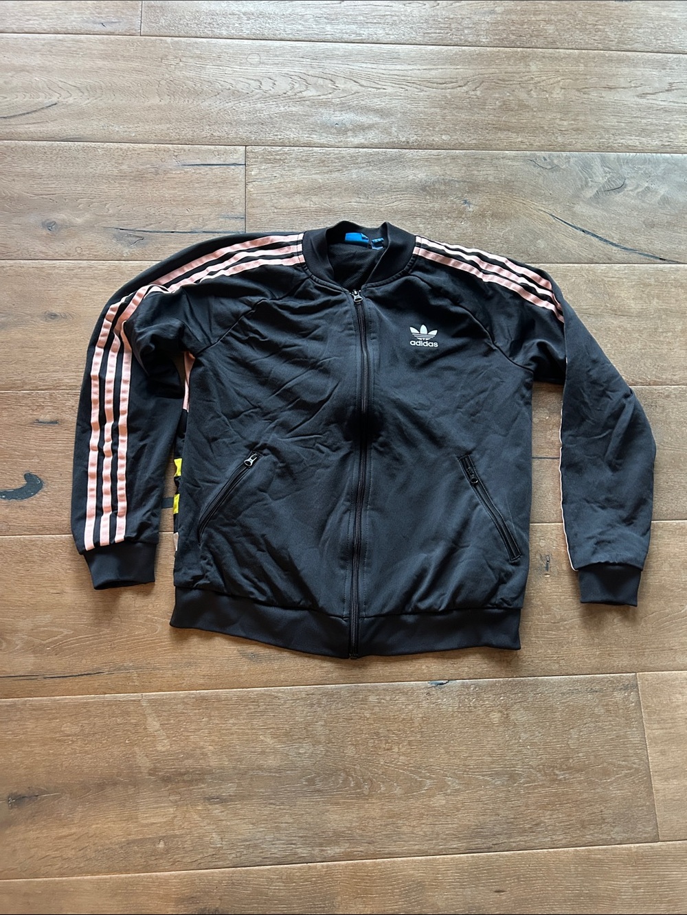 adidas Black Bomber Jacket with Pink Stripes